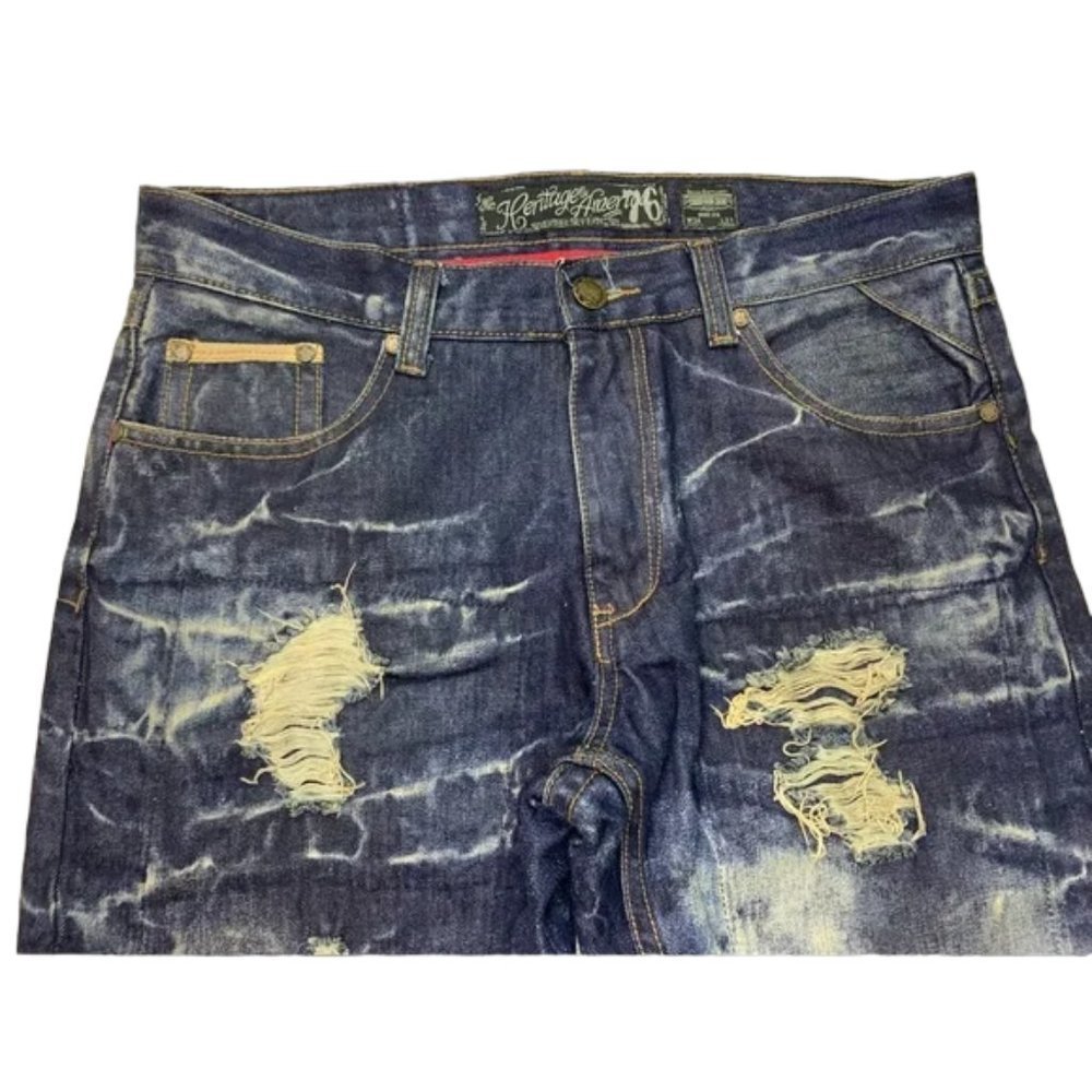 The Heritage by America 1776 light acid wash deconstructed denim jeans 34/33